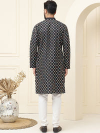 SOJANYA Geometric Embroidered Thread Work Silk Cotton Straight Kurta with Pyjamas