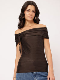 DressBerry Trendsetter Queen Off-Shoulder Striped Cut-Out Ring Detail Fitted Top