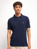 THE BEAR HOUSE Pure Cotton  Self Design Polo Collar T-shirt