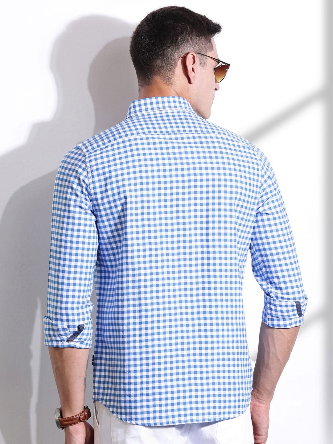 Thomas Scott Men Cotton Classic Slim Fit Gingham Checks Opaque Checked Casual Shirt