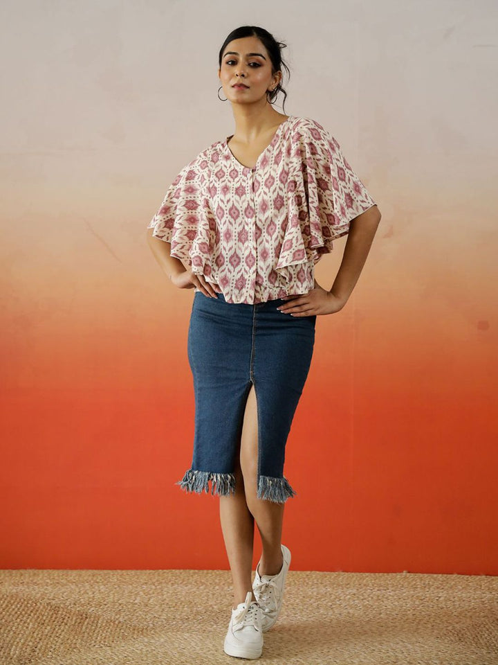 SANSKRUTIHOMES Women Abstract Prined Kimono Sleeve Pure cotton Top