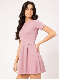 DressBerry Playful Pleats Ribbed Mini A-Line Dress