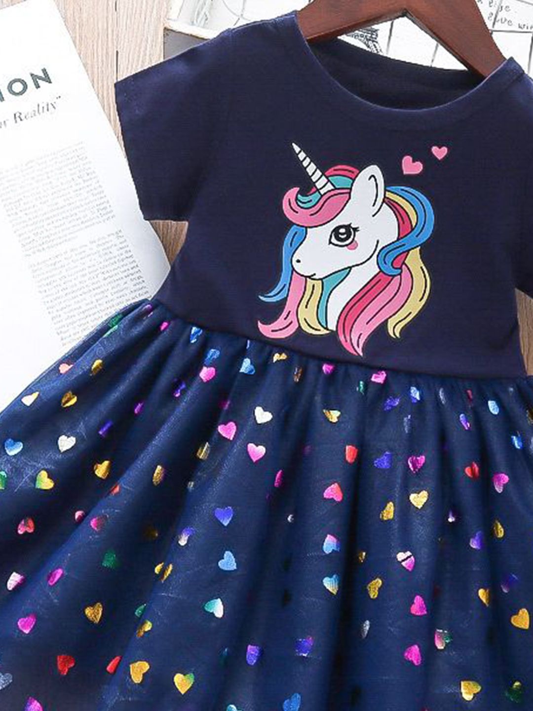 YK Girls Printed Round Neck Cotton Fit & Flare Dress