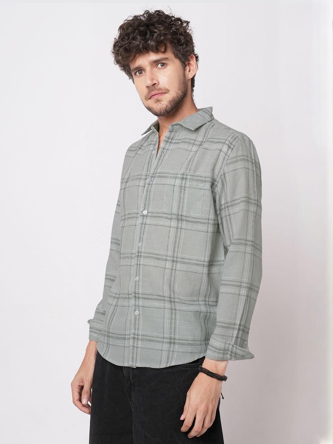 VASTRADO Classic Gauze Grid Tartan Checked Slim Fit Cotton Casual Shirt