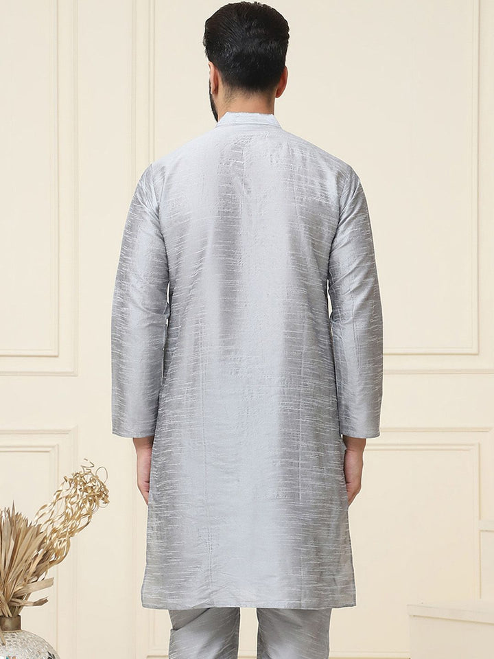 SOJANYA Band Collar Neck Long Sleeves Regular Dupion Silk Straight Kurta