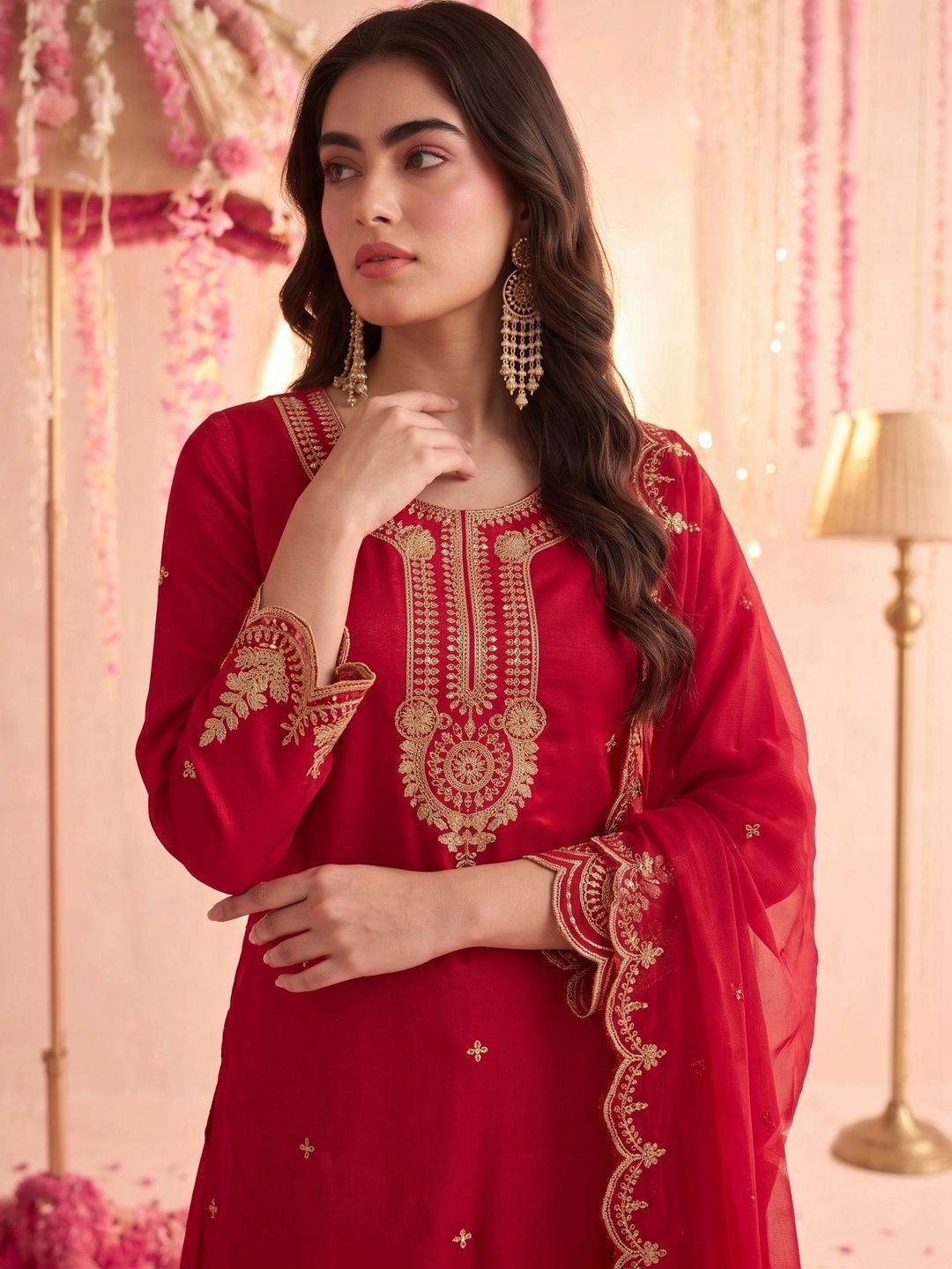Mamicha Women Ethnic Motifs Embroidered Regular Kurta with Palazzos & With Dupatta
