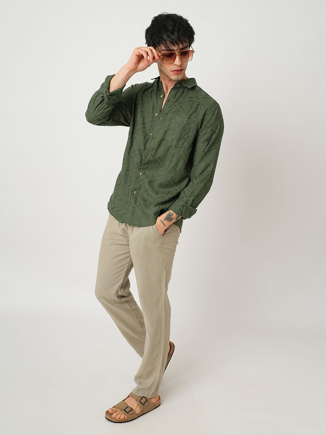 VASTRADO Men Classic Spread Collar Textured Cotton Slim Fit Casual Shirt