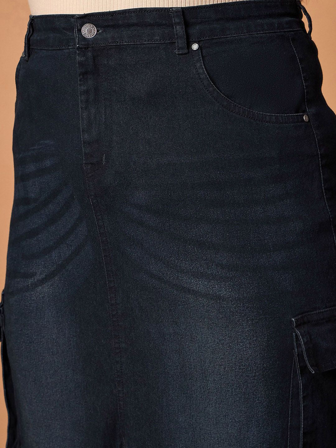 SASSAFRAS Curve Denim Pencil Midi Length Skirt