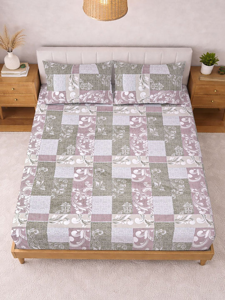Myntra Elegant Homes Multicoloured Floral 300 TC King Bedsheet with 2 Pillow Covers