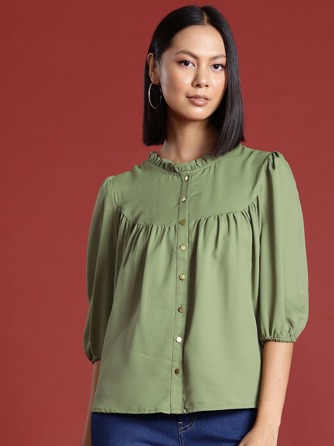 all about you Pleated Opaque Casual Shirt