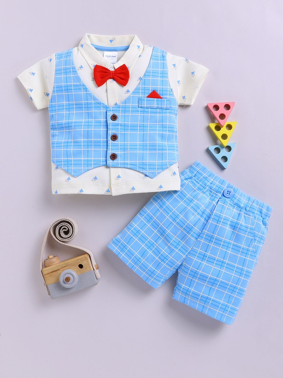 Moms Love Infant Boys Checked Pure Cotton Clothing Set
