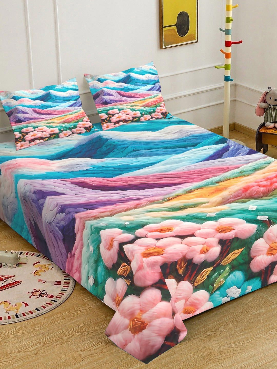 Klotthe Floral Printed 400 TC King Saiz Cadar 7D & 2 Sarung Bantal- 2.50 m x 2.25 m