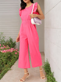 DressBerry Whimsy Vibe Gathers Cut-Out Flutter Sleeves Cropped Basic Jumpsuit