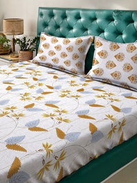 Myntra Elegant Homes Berwarna Krim & Bunga Mustard 400 TC Cadar King dengan 2 Sarung Bantal