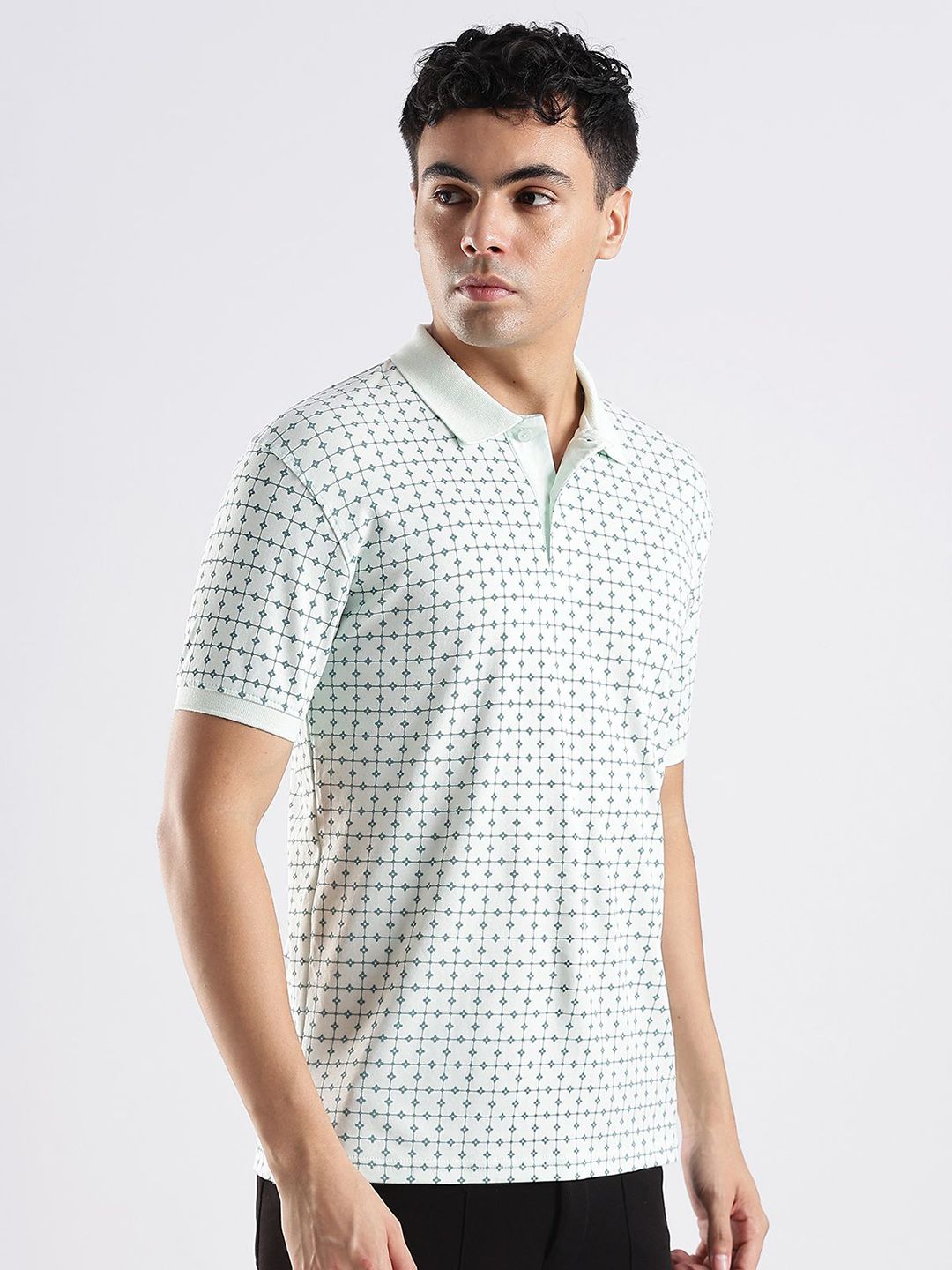 Baju-T Kapas Kolar Polo Bercetak Bunga ADRO