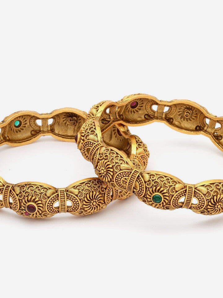 PANASH Set Of 2 24 CT Gold Plated AD Stone Studded Adjustable Bangles