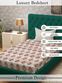 Myntra Elegant Homes Beige Floral 400 TC Cadar Tempat Tidur Single dengan 1 Sarung Bantal