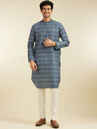 Diwas by Manyavar Geometric Printed Mandarin Collar Straight Kurta