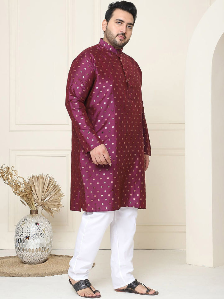 SOJANYA PLUS Ethnic Motifs Band Collar Straight Kurta With Pyjamas