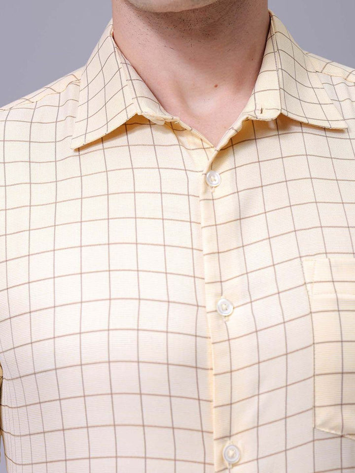 The Indian Garage Co. X Luxe Men Slim Fit Cutaway Collar Grid Tattersall Checked Formal Shirt
