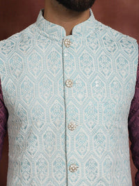 Anouk Ethnic Motifs Embroidered Regular Thread Work Kurta with Pyjamas & Nehru Jacket