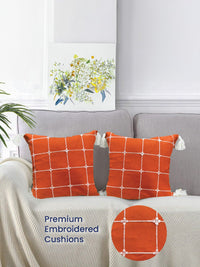 URBAN SPACE Orange & White 2 Pieces Embroidered Square Cushion Covers