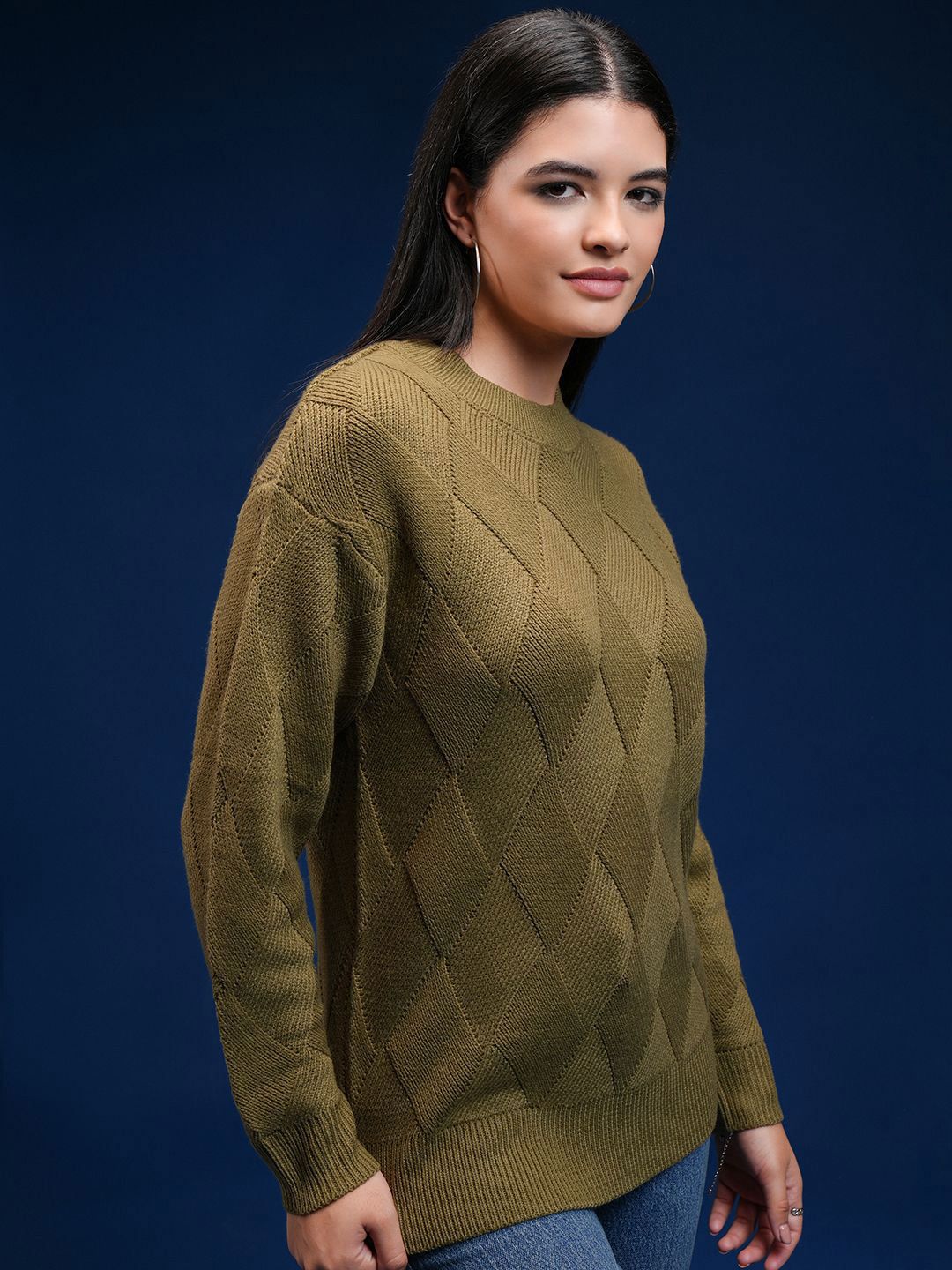 Tokyo Talkies Women Geometric Self Design Pullover