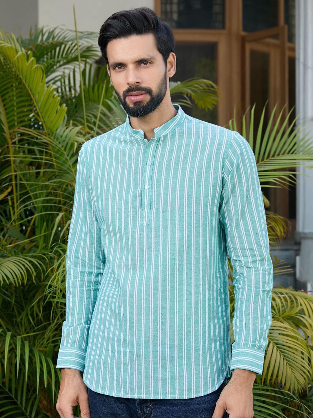See Designs Men Striped Woven Design Cotton Straight Kurta