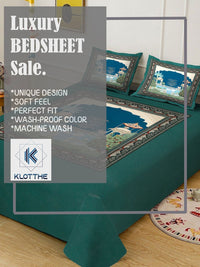KLOTTHE Green Ethanic Printed Dilengkapi Cadar Katil King 300 TC Dengan 2 Sarung Bantal