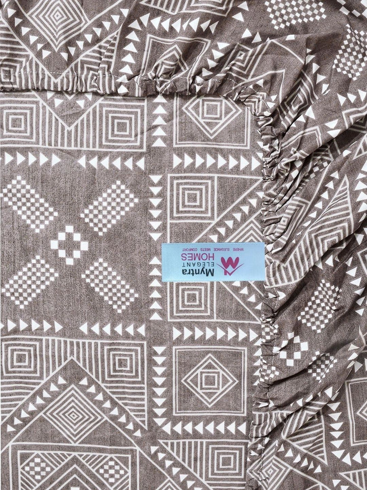 Myntra Elegant Homes Brown & White Geometric 300 TC Single Bedsheet with 1 Pillow Covers