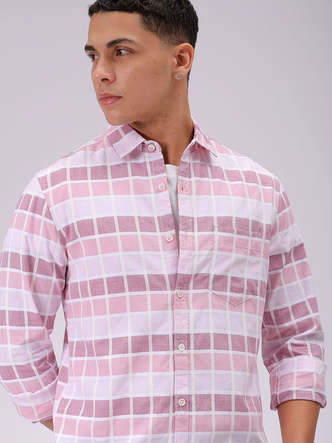 The Indian Garage Co Slim Fit Checked Pure Cotton Casual Shirt