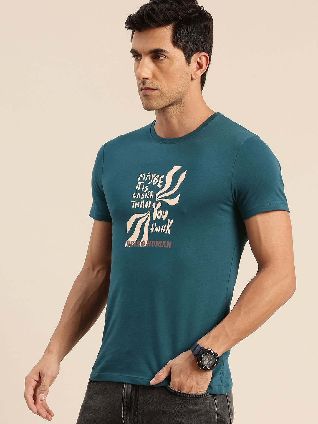 Being Human Typography Printed Pure Cotton T-shirt