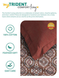 MYTRIDENT Ajrakh Red Comfort Living Flat 120TC Queen Cotton Bedsheet Set