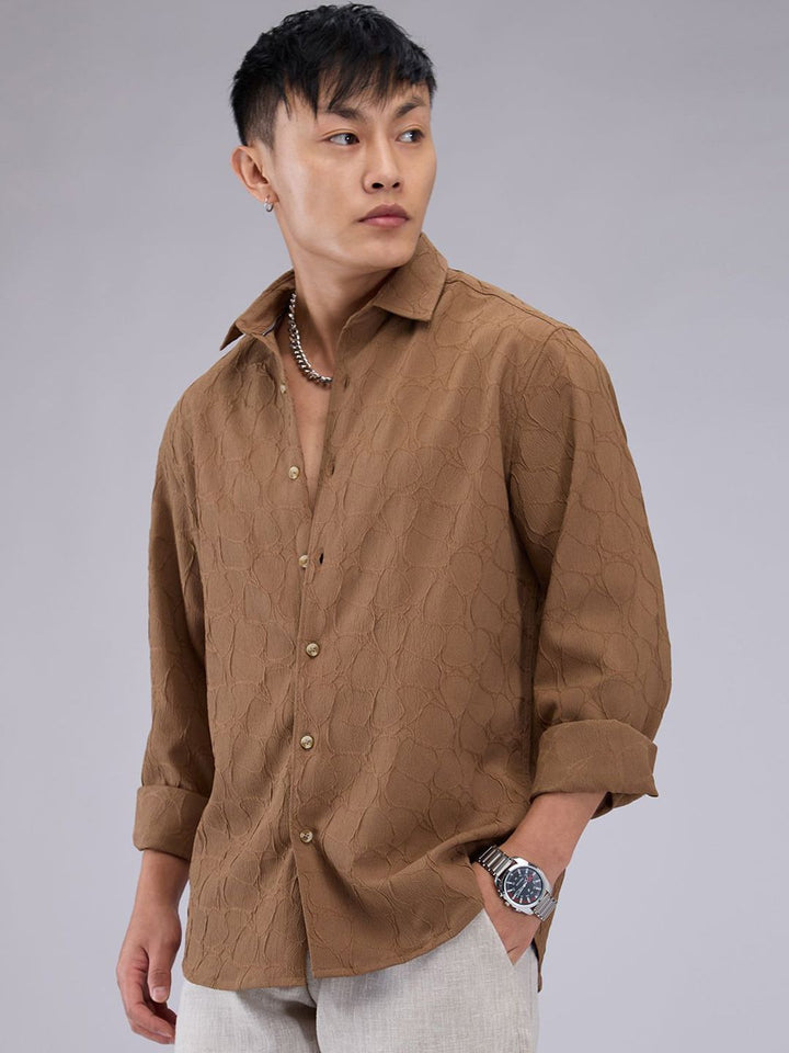VASTRADO Men Classic Cutaway Collar Textured Slim Fit Casual Shirt