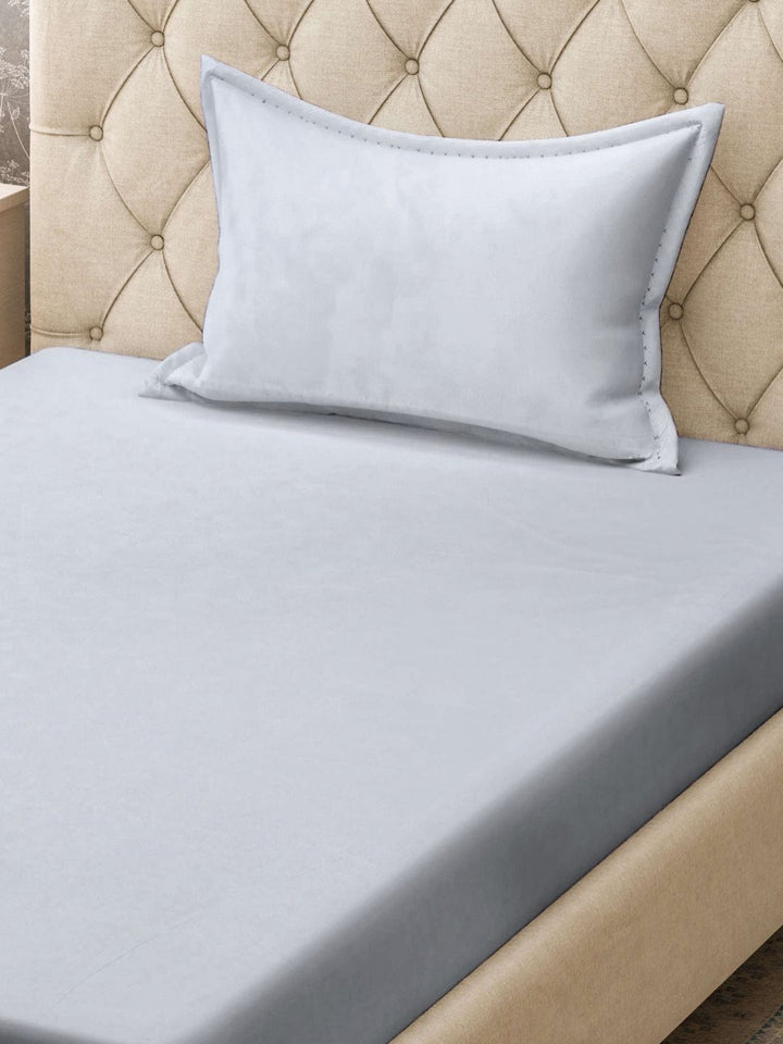 Aura Grey Solid Fitted 300TC Single Bedsheet With Pillow Cover