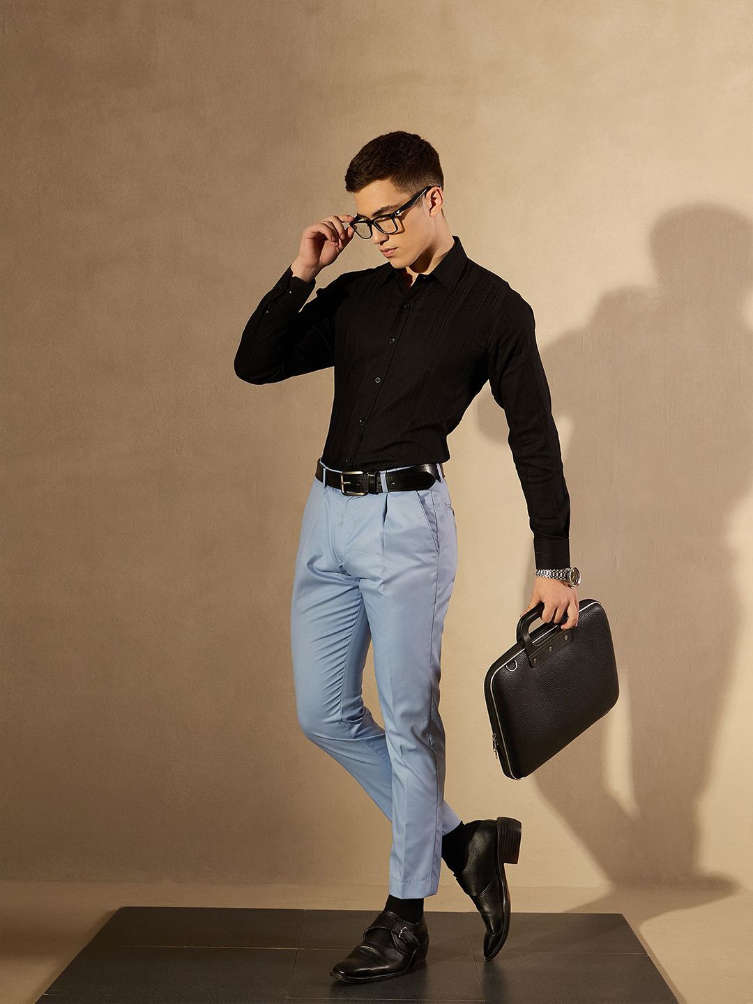 DENNISON Men Self Design Solid Formal Shirt