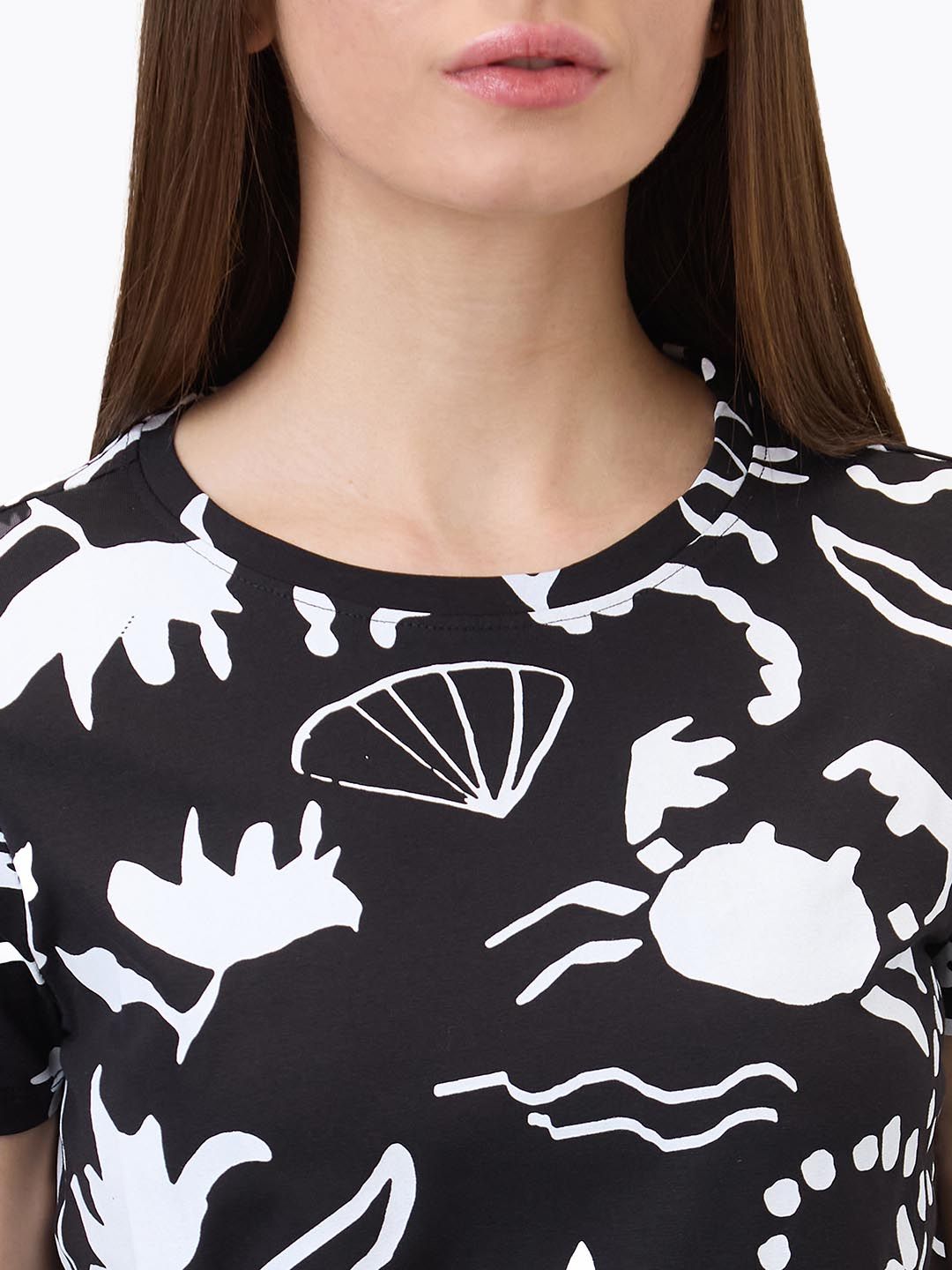 SPYKAR Women Regular Fit Abstract Printed Round Neck Cotton T-shirt