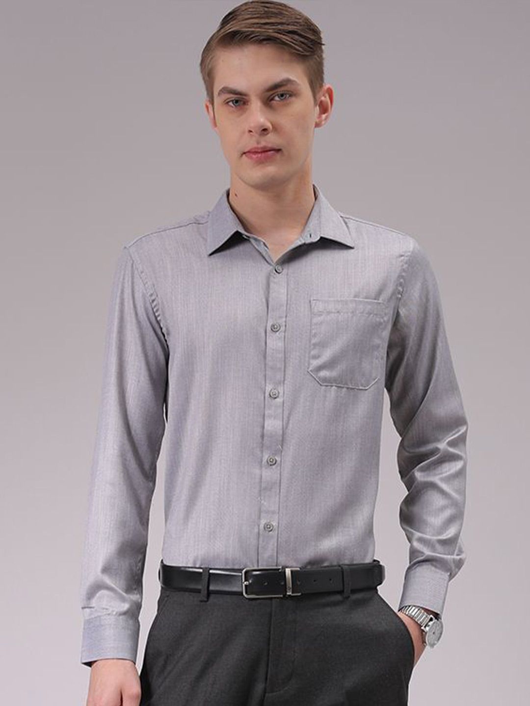 The Indian Garage Co. X Luxe Men Cutaway Collar Solid Slim Fit Formal Shirt