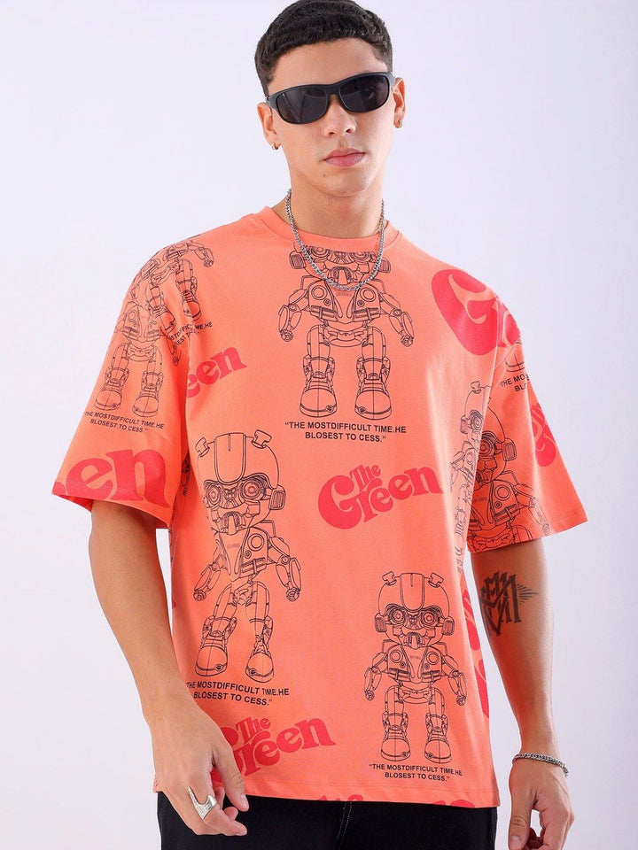 The Indian Garage Co Men Floral Printed Hooded Boxy Pure Cotton T-shirt