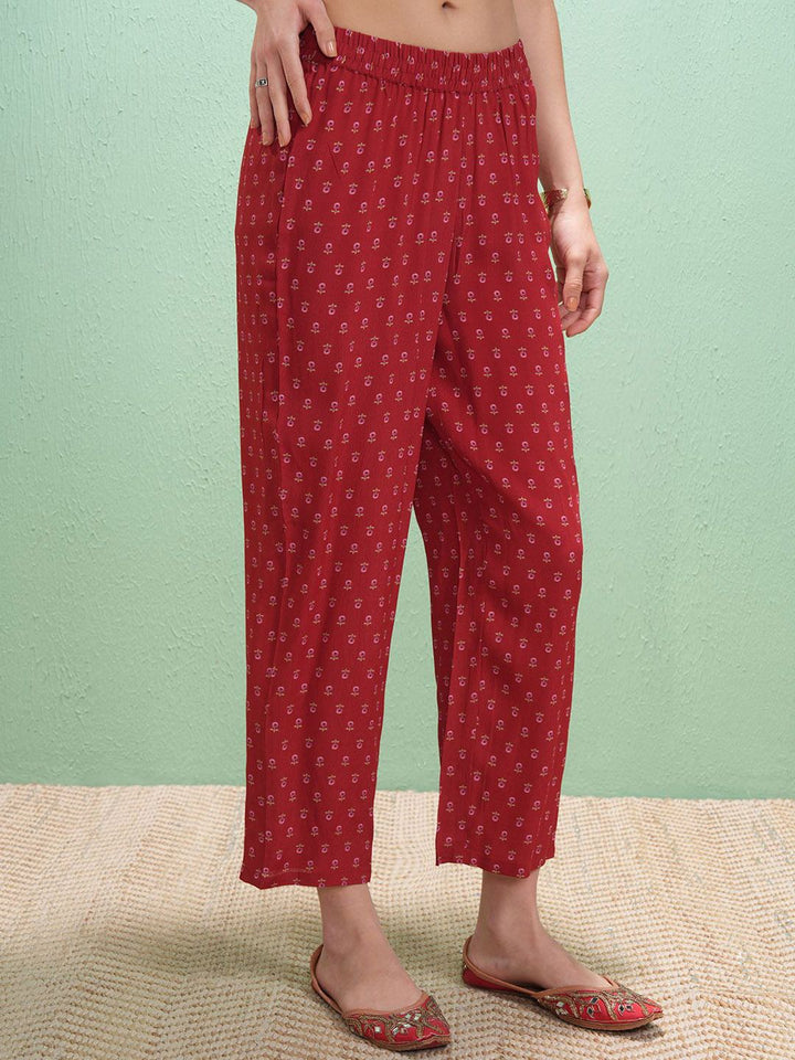 Vishudh Floral Printed Keyhole Neck Straight Kurta With Trousers & Dupatta