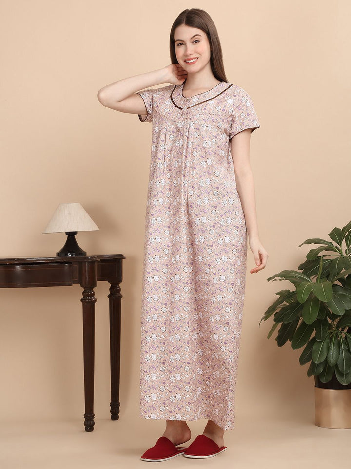 Sweet Dreams Women Round Neck Pure Cotton Nightdress