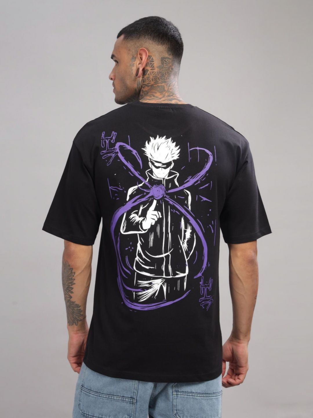ADRO Lelaki Grafik Anime Bercetak T-Shirt Bersaiz Besar Kapas Leher Bulat