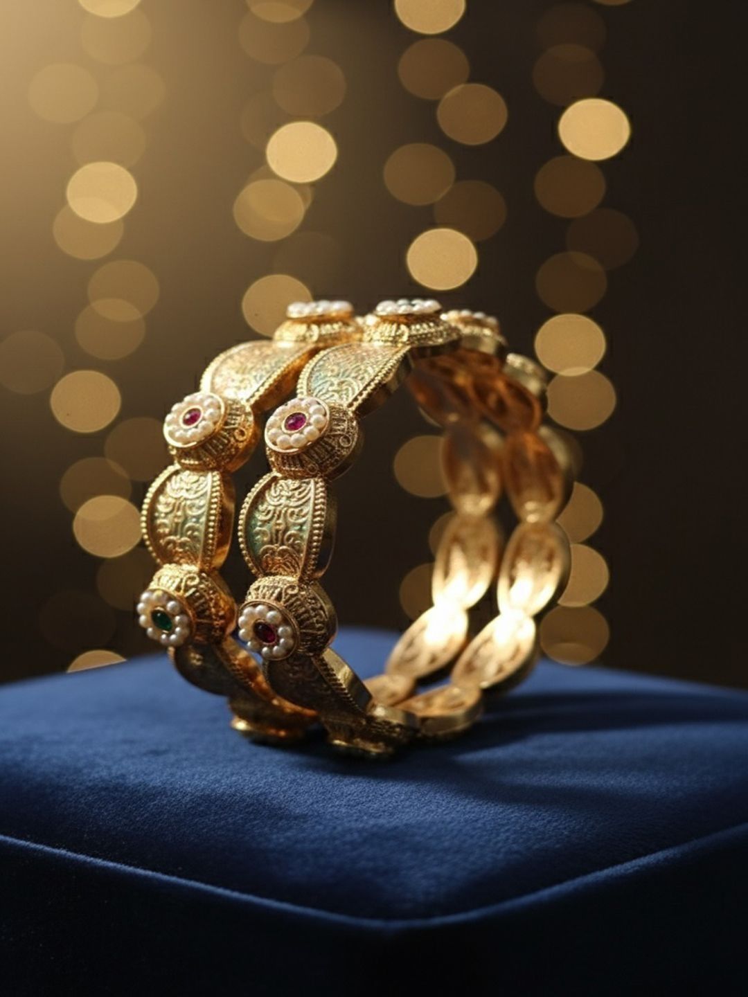 PANASH Set Of 2 24K Gold Plated Stone Studded Bangles