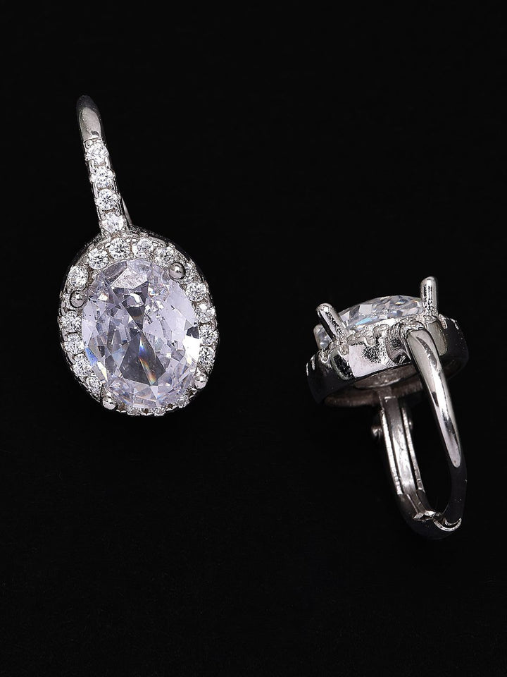 PANASH 925 Sterling Silver Bersalut Rhodium Anting-anting Bertampal CZ Solitaire