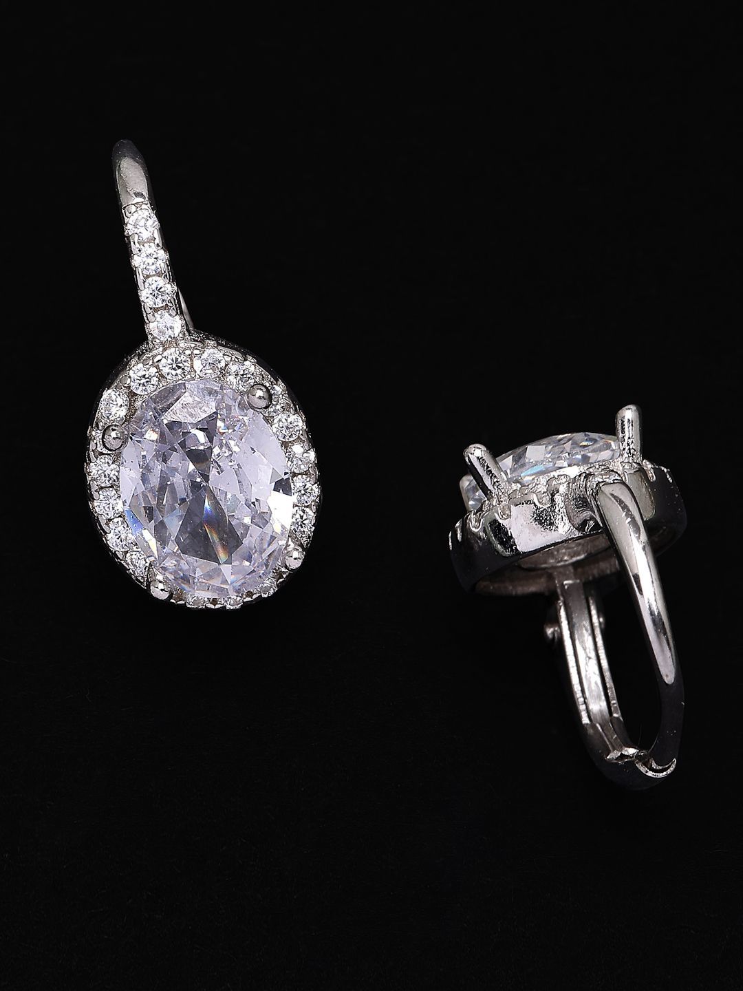 PANASH 925 Sterling Silver Bersalut Rhodium Anting-anting Bertampal CZ Solitaire