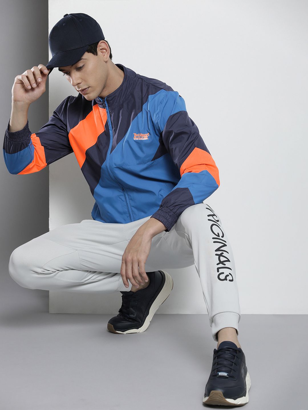 The Indian Garage Co Men Navy Blue & Orange Colourblocked Tailored Jacket