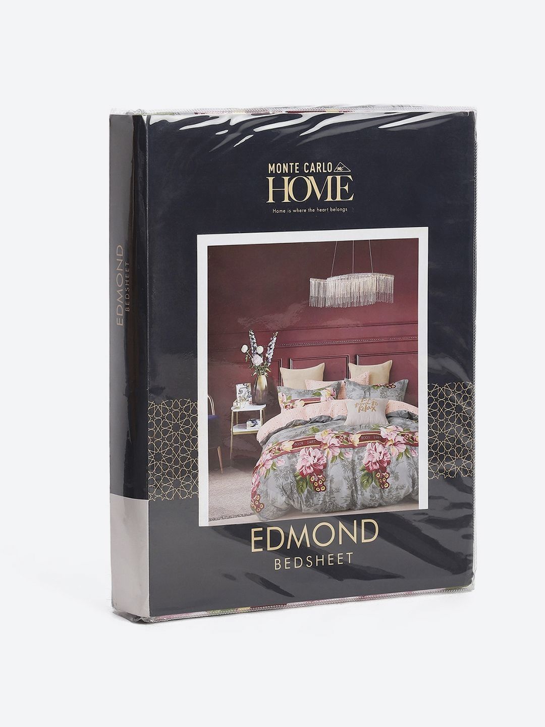 Monte Carlo Edmond Grey & Pink Floral Printed 144 TC King Bedsheet Set 2.70 m x 2.70 m