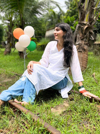 KALINI Women Pure Cotton Embroidered Straight Kurta for Holi day