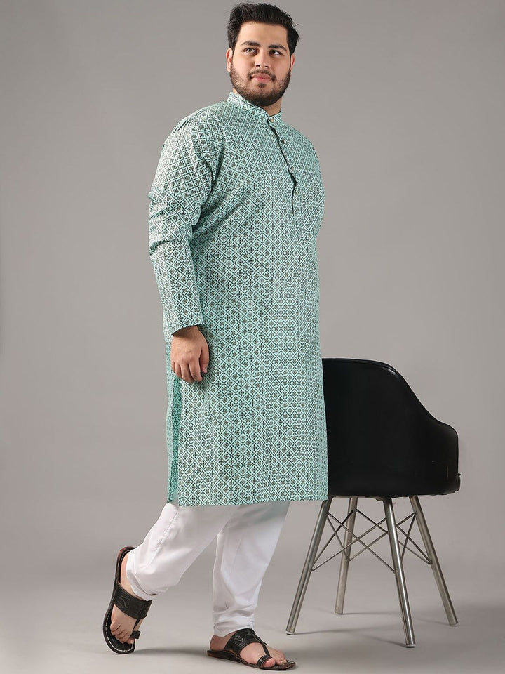 SOJANYA PLUS Plus Size Lelaki Motif Etnik Bercetak Cotton Linen Kurta Lurus Dengan Piyama