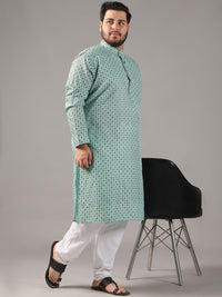 SOJANYA PLUS Plus Size Lelaki Motif Etnik Bercetak Cotton Linen Kurta Lurus Dengan Piyama